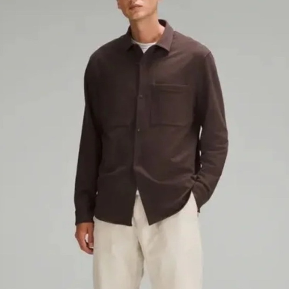 Lululemon Men Soft Knit French Terry Snap Button Overshirt Brown Espresso Size M